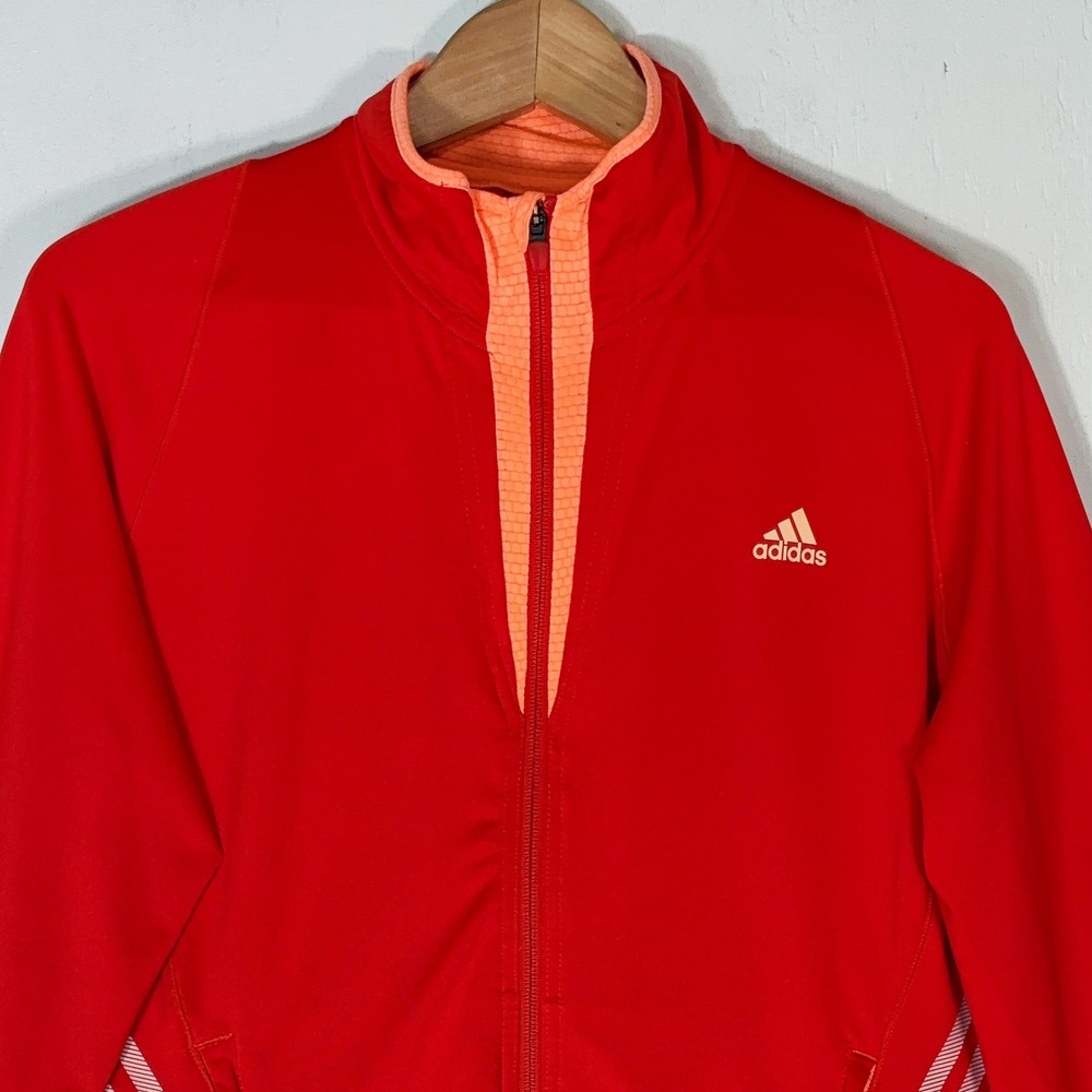 Adidas Climalite Track Jacket Womens L Red Full Zip Reflective